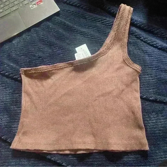 Brown one shoulder crop top size xl - Picture 2 of 4
